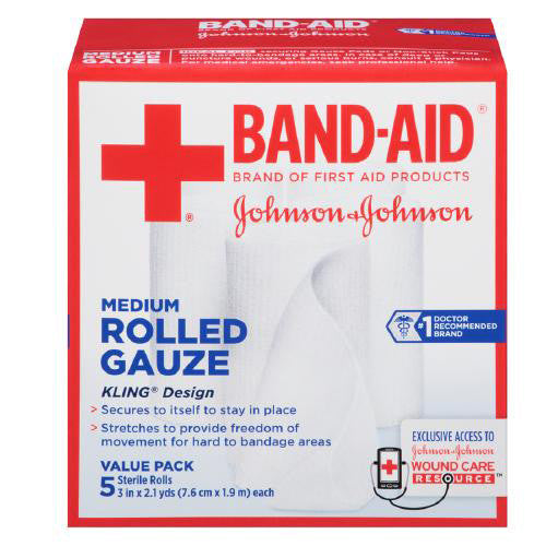 Band Aid First Aid Covers Kling Rolled Gauze, Medium 3 Inch X 2.1 Yards - 5 Ea